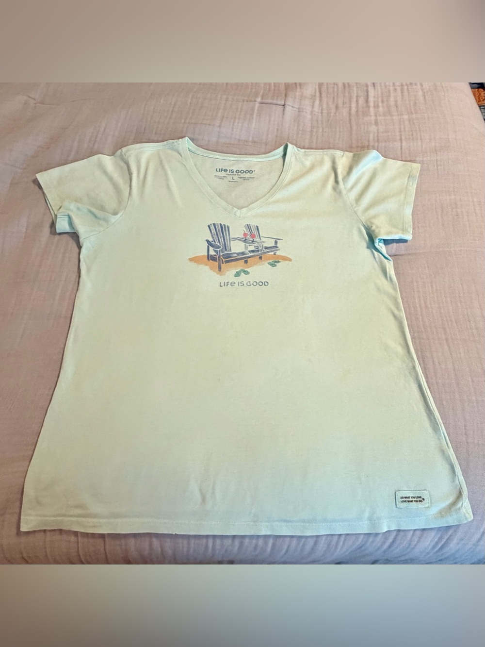 Life Is Good Kids Mint Green Beach Chair Graphic Tee Sz Large